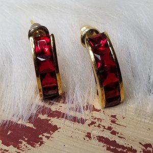 Gold Plated Sterling Red Zirconia Earrings